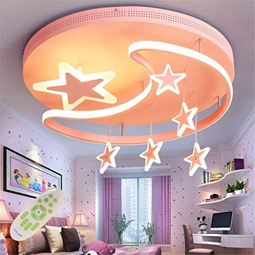 LED Kinderlampe Deckenleuchte Deckenlampe Pendelleuchte Moderne Kreative Eisen Acryl Sterne Mond Wolke Kinderzimmerlampe Schlafzimmer Dekoration Romantisch Designer Hängelampe Rosa,Dimming,36W42CM