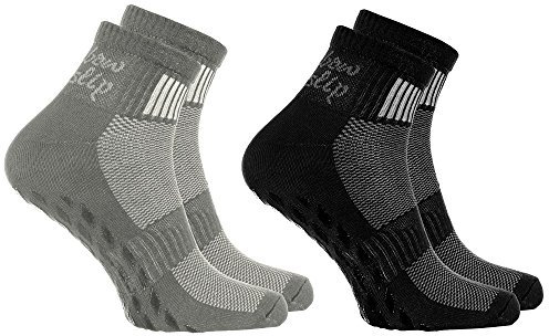Rainbow Socks - Damen Herren Sneaker Baumwolle Antirutsch Sport Stoppersocken - 2 Paar - Schwarz Grau - Größen 47-50