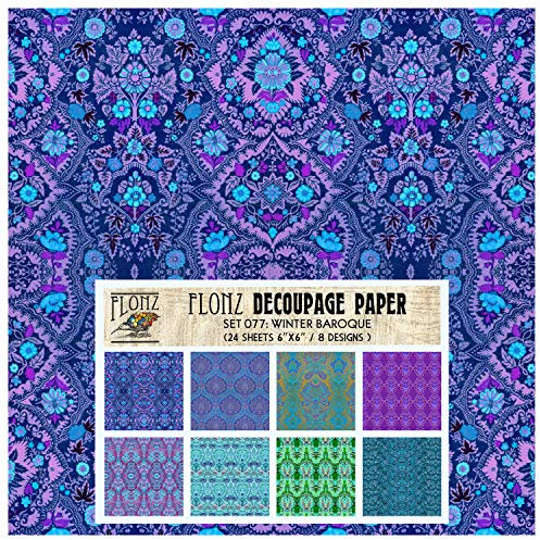 Decoupage Paper Pack (24 Sheets 6x6) Winter Baroque FLONZ Vintage Styled Paper for Decoupage, Craft and Scrapbooking