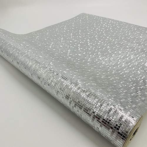 YangYun Home Decoration Modern Thick Silver Foil Mosaic Background Hotel Ceiling/Decorative/Bar Non-Pasted Wallpaper Roll Silver Color 0.53m (1.73' W) x 10m(32.8'L)=5.3m2 (57 sq.ft)