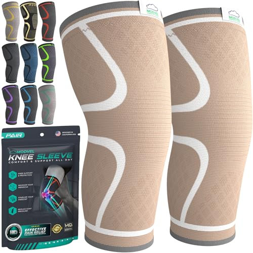 MODVEL Kniebandage Set für Damen und Herren – Stabiler Halt beim Sport, Training, Fitness, Wandern, Alltag – Bequeme, Hautfreundliche, Atmungsaktive Bandage aus Weichem Nylon-Latex-Gewebe