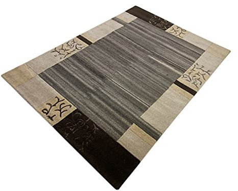 wawa Indo Nepal Handgeknüpft Teppich Beige Grau Schwarz 100% Wolle Hochwertiger Orientteppich (200 x 300 cm)