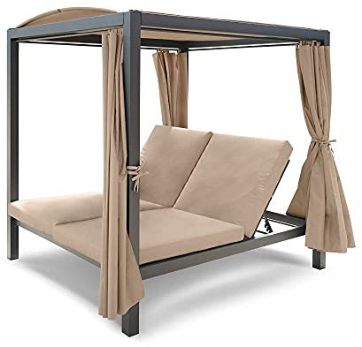Happers Lit balinais et Bain de Soleil Double avec auvent pour Jardin, Espace Chill-Out et extérieur
