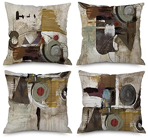 EMPO 4 Stück geometrische dekorative Kissenbezüge im Vintage-Stil, 45,7 x 45,7 cm, für Wohnzimmer, Couch und Bett (Abstrakte Ölfarbe)