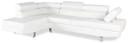 INTENSE DECO Charly - Canapé d'angle Gauche avec têtières relevables Blanc