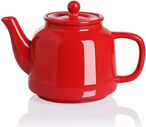 Sweejar 35 oz Porcelain Tea Pot, Teapot with Removable 18/8 Stainless Steel Infuser, Microwave & Dishwasher Safe Tea Maker, Tea Infuser Pots for Blooming loose Leaf Tea,Women Chrismas Women Gift (Red)