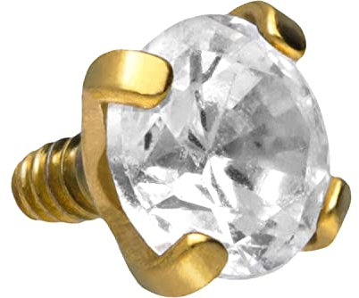 PIERCINGLINE Titan Schraubaufsatz mit Gewinde 0,9 mm EINGEFASSTER KRISTALL Piercing Aufsatz Ersatz Goldfarben 2 mm