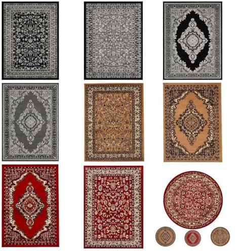 Orient Teppich rot beige grau schwarz klassisch dicht gewebt mit Ornament und Blumenmotiven, Farbe:R8757, Maße:Ø 160 cm Rund