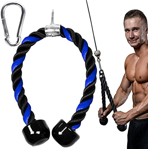 Taeku Nylon Trizepsseil, Bizeps Seil Trizepstau mit Rutschfesten Griffen Fitnessstudio Hause Trainingshilfen Seilzug Fitness Kabelzuggriff (Blau 90cm)