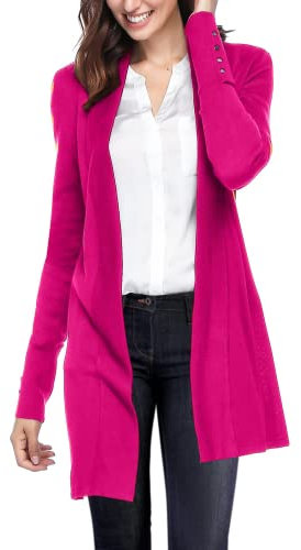 HIKARO Cardigan léger à Manches Longues pour Femme, A Fuchsia, XL