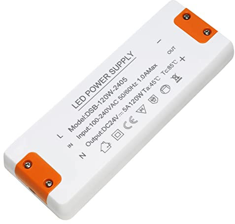 Alimentatore 24v 5A, 120W Trasformatore 220V a 24v, Trasformatore LED 24V 120W, Driver LED AC a DC, alimentatore lampada led, per G4, GU5.3, MR11, MR16, Non dimmerabile, non sfarfallante, non rumoroso