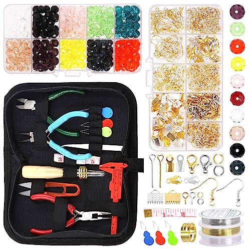 Swpeet 1253Pcs Jewelry Making Supplies Kit mit Schmuck machen Werkzeuge, 3 Farben Schmuck Zange und Schmuck Drähte, 20 Styles Jewelry Findings und 10 Farben Perlen, mit Ahle Pinzette Thimble Ring