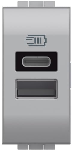 Bticino NT4191AC Caricatore USB con due ingressi tipo A e C, da installare nella placca Livinglight, per ricaricare un dispositivo elettronico fino a 15W o due dispositivi assieme, 1 modulo, tech