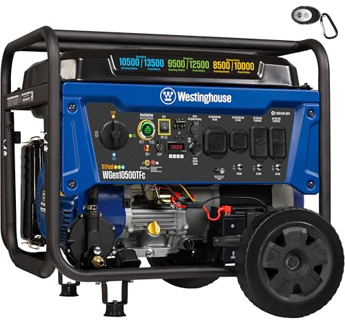 Westinghouse 13500 Peak Watt Tri-Fuel Home Backup Portable Generator, Remote Electric Start, Transfer Switch Ready, Gas, Propane, and Natural Gas Powered