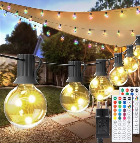 30LED Lichterkette Außen Bunt, 9M Lichterkette Außen Strom, Warmweiß & RGB IP65 Wasserdicht G40 Glühbirnen Beleuchtung mit Fernbedienung für Outdoor Garten Hof Hochzeit Party Terrasse Innenhof