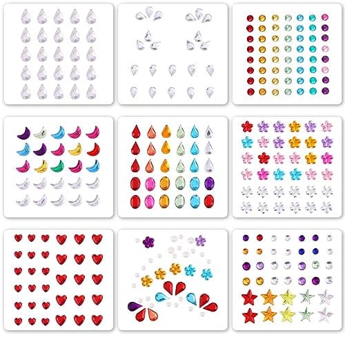 cobee 9 Blatt Gesichts Edelstein Aufkleber, bunte selbstklebende Gesichts Juwelen zum Aufkleben von Strasssteinen Kristall Bling Aufkleber für Make up Party Hochzeit Halloween Weihnachten