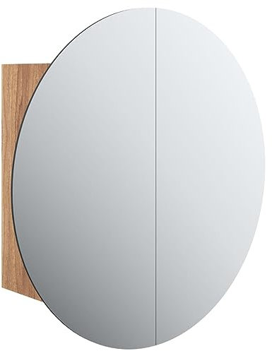 vidaXL Armoire de Salle de Bain Miroir Rond et LED Armoire de Rangement Meuble-lavabo de Toilette Maison Intérieur Chêne 40x40x17,5 cm
