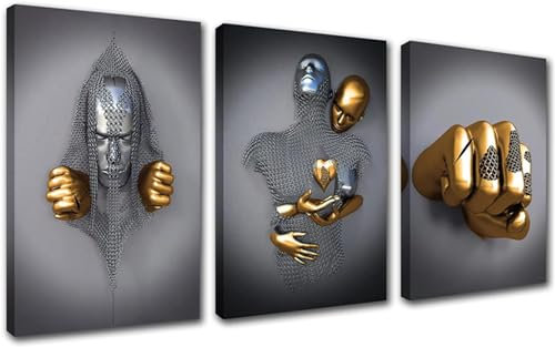 3D Metallfigur Statue Kunst Liebe Herz Kuss Bilder Wandkunst Wohnzimmer Wanddekoration - Ohne Rahmen (Poster-06,30X40cm*3)