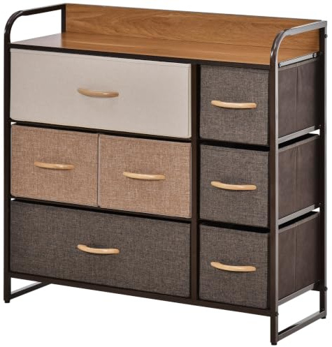 HOMCOM Möbel Schubladenschrank Kommode mit 7 Schubladen, aus Stoff, faltbar, Stahlstruktur, schwarz, 80 x 29 x 78,5 cm, Schlafzimmer, Eingang, Wohnzimmer