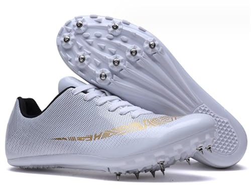 Atletismo Zapatos Spikes Zapatillas para Correr Clavos Carrera Zapatos Entrenamiento Sprint Atlético Ligero Estudiante Competencia(White,10.5/44)