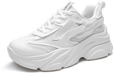 DREAM PAIRS Zapatillas Mujer Casuales Zapatos Deportivos Tranpirables con Plataforma de 6.35cm con Suela Ligera de EVA,Size 39,Blanco,SDFN2406W