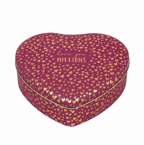 Elite Gift Boxes Sara Miller - Little Gestures Large Heart Shaped Tin Red with Gold Hearts Love you Millions 250 x 230 x 78mm