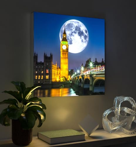 MyMaxxi - Pixlip Poster Big Ben London Wandbild Design Wand Dekoration, Foto Mehrfarbig Leuchtrahmen - Bauwerk, 60x60 cm, Rahmen: nur Druck