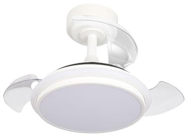 Lampara Ventilador de techo pequeño antila mini blanco | Ventilador de techo luz regulable 35W 3000Lm aspa retráctil motor DC