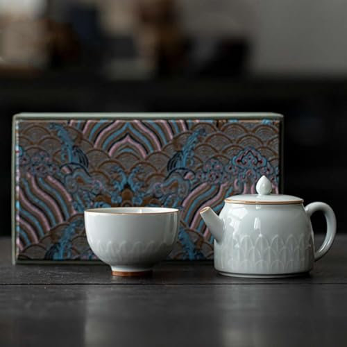 Tetera Juego De Té Tetera Para El Hogar Conjunto Con Caja Regalo Una Olla Una Taza Juego Té Kung Fu Juego Té Pétalos Loto En Relieve A Mano Cerámica Juego De Té Con Tetera