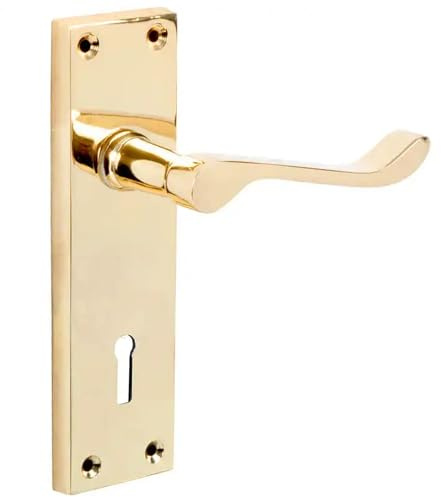 Designer Levers Victorian Scroll Lever Door Handles, Polished Brass, 1 Pair | Fixings included; for locking doors; includes 1 pair, 8mm spindle and screws.