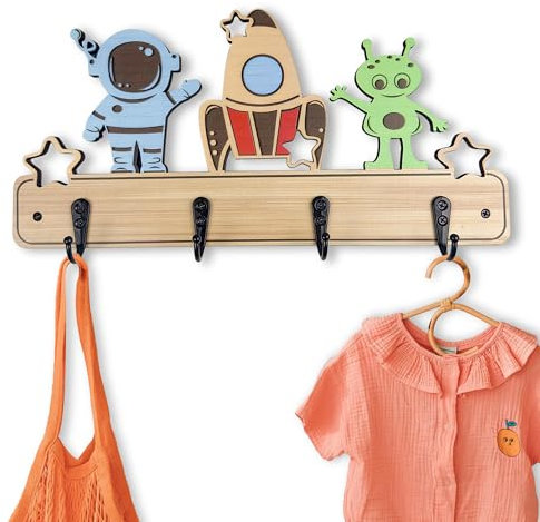 Midrean Niedliche Wandgarderobe für Kinderzimmer, Kleiderhaken Aufbewahrung, 34,8 cm lang, aus Holz, für Kinderhandtuch