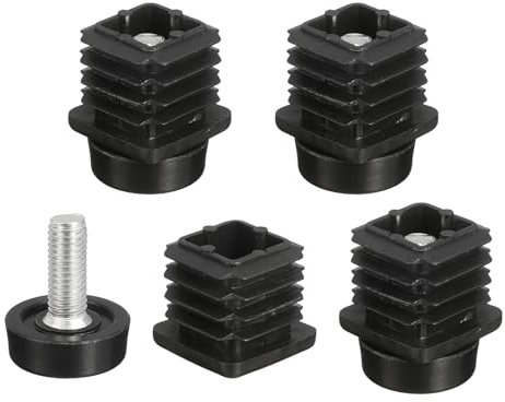 QUARKZMAN 4 Pcs Pied de Meuble Réglable, 25x25mm Pieds de Nivellement en Plastique, Tube Rectangulaire à Insérer, Niveleurs à Visser Trou d'ajustement 25mm pour Table et Chaise, Noir