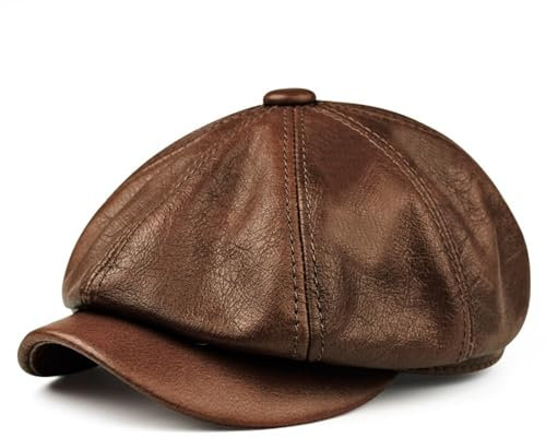 ASumPio Hüte für Herren, Winter, echtes Leder, warme Mütze, Baskenmütze, Maler, Boina, Rindsleder, achteckig, Casquette, Streetwear, Braun, Groß