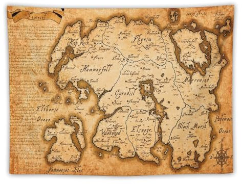 Tamriel Gaming Map of Skyrim Boy Dorm Poster Wall Tapestry Art Picture Print Modern Family Bedroom Decor Tapestries 76.2 cmx101.6 cm