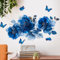 Runtoo Wandaufkleber mit blauen Blumen, Schmetterling, Aquarell, für Schlafzimmer, Wohnzimmer, Badezimmer, Heimdekoration