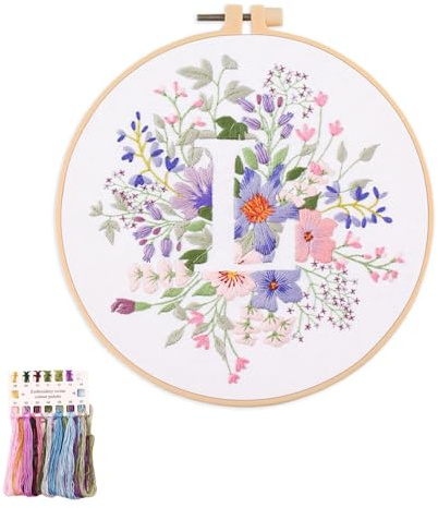 artcici Sticksets mit Pflanzenblumen,Muster für Anfänger und Erwachsene, komplettes Stickerei-Starter-Set, Kreuzstich-Handarbeitszubehör (Buchstabe L)