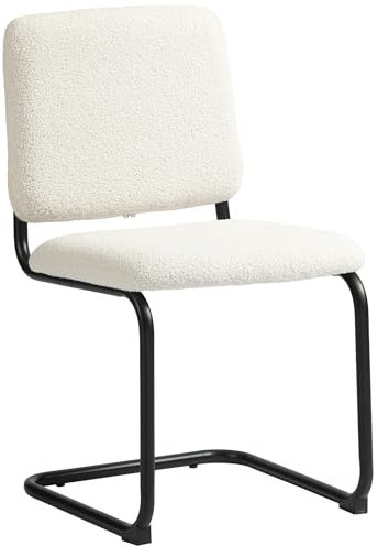 HOMCOM Stuhl Besprechungsräume, Besucherstühle Sherpa Fleece, Empfangsstühle ohne Armlehnen mit Stahlrahmen Stuhl für Wartezimmer, Wohnzimmer, Home-Office, cremeweiß