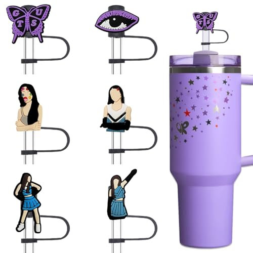 Amreich Purple Straw Toppers - 6PCs Silicone Straw Cover Cap Compatible with Stanley 30 40 Oz Tumblers for 9-12mm Diameter Straws Accessories