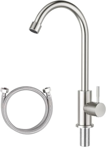 Kaihanmo Brushed Nickel Stainless Steel High Arc Single Handle Single Hole Cold Water Faucet for Kitchen, Garden, Bar, Outdoor, Boat, Camping