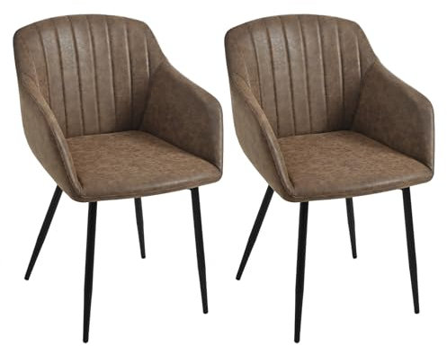 Goeurvant Esszimmerstühle 2er Set Kunstleder Braun Armlehnenstuhl Polsterstuhl Küchenstuhl Stuhl Esszimmer mit Armlehne für Küche Esszimmer Wohnzimmer