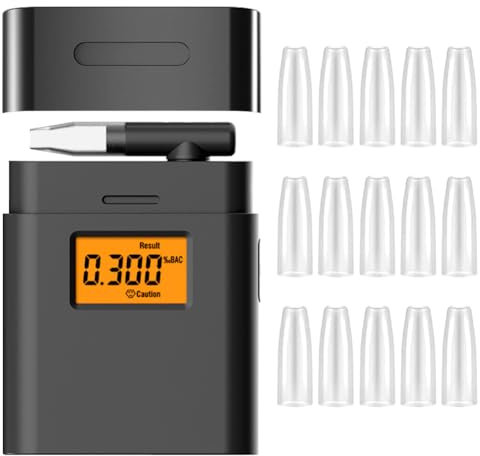 Alcoholímetro de precisión policial, alcoholímetro profesional con pantalla LCD digital, medidor por mil de alta precisión con 15 boquillas, alcoholímetro portátil para el hogar y la fiesta