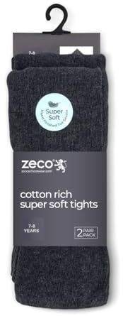 ZECO (2 Pairs) Cotton Rich Girls' School Tights (2-16 Years)