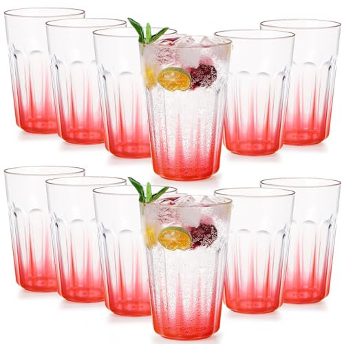 Greentainer Unbreakable Drinking Water Glasses - Reusable AS Plastic Coffee Cold Water Milk Tea Cups Tumbler Mugs for Party,Picnic,Camping, Stackable - 350ml, Set of 12