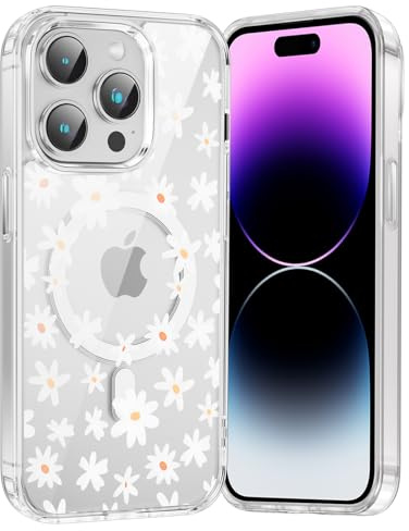 Knrlqim Cover Magnetica per iPhone 14 Pro Max 6,7, Trasparente Aesthetic Fiore Custodia Compatibilità con MagSafe, Chiaro Silicone AntiGraffio Sottile PC Back Antiurto TPU Protettiva Case, Fiore 4