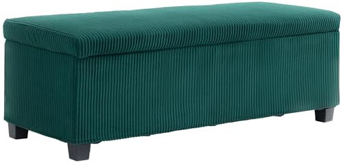 HOMCOM Sitzbank mit Stauraum, 84 l, Sitzsack, Wohnzimmer, Bettkasten, Fußstütze aus Cord, mit Deckel, für Wohnzimmer, Schlafzimmer, Eingang, 112 x 42 x 40 cm, Grün