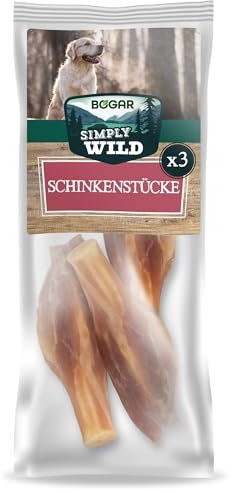 Bogar - Simply Wild - Hundeknochen – Hundefutter als Ergänzung zur täglichen Ernährung – Hundeleckerli in Form von 3 getrockneten Schweinefleischstücken – Unterstützt die Hundepflege & Zahngesundheit