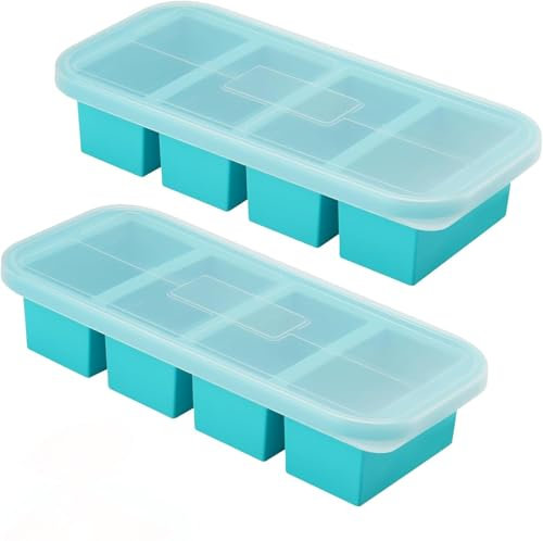 2-Pack Souper Cubes 1 Cup/250 mL Silicone Freezer Tray with Lids, Perfect for Storing Soup, Broth, Sauces, Batch Cooking and More, Oven-Safe Silicone Freezer Moulds(Blue)