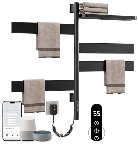 SKYLYZH Badheizkörper Elektrisch, 450×770mm, 120W, WiFi Schwarz Elektrischer Handtuchheizkörper, für Alexa und Google Home and APP, Handtuchwärmer Elektrisch mit Timer/Thermostat-G69 WiFi Black