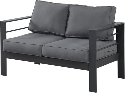 Wisteria Lane Modern Outdoor Patio Aluminium Furniture Set,Four Colourways, with Sofa, Chairs, Loveseats and Coffee Table, Perfect for any garden (Grey/Grey, Loveseat)
