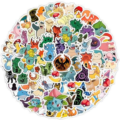 100 Pcs Pokkemon Stickers for Fans Waterproof Vinyl Video Game Stickers Merch for Party Supplies Decorations Favors, Vinyl Decal Luggage Case Phone Laptop Water Bottle.